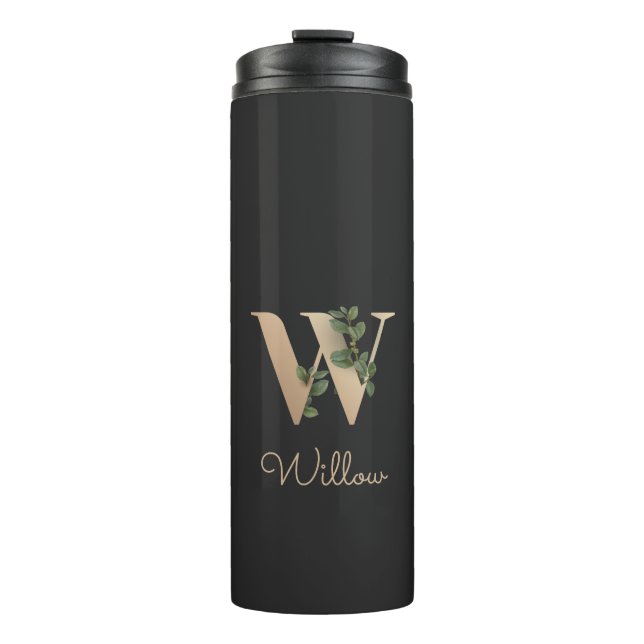 Elegant Botanical Monogram Gold Letter W  Thermal Tumbler (Front)