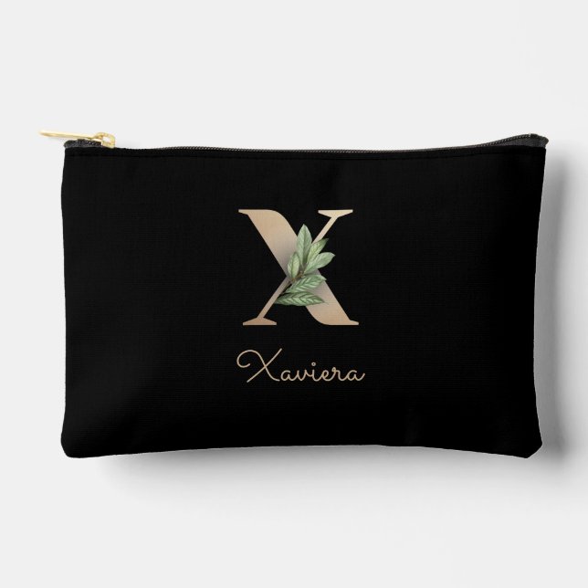 Elegant Botanical Monogram Gold Letter X Accessory Pouch (Front)