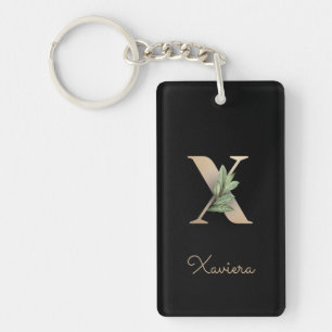 Elegant Botanical Monogram Gold Letter X Key Ring