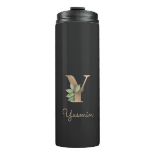 Elegant Botanical Monogram Gold Letter Y Thermal Tumbler