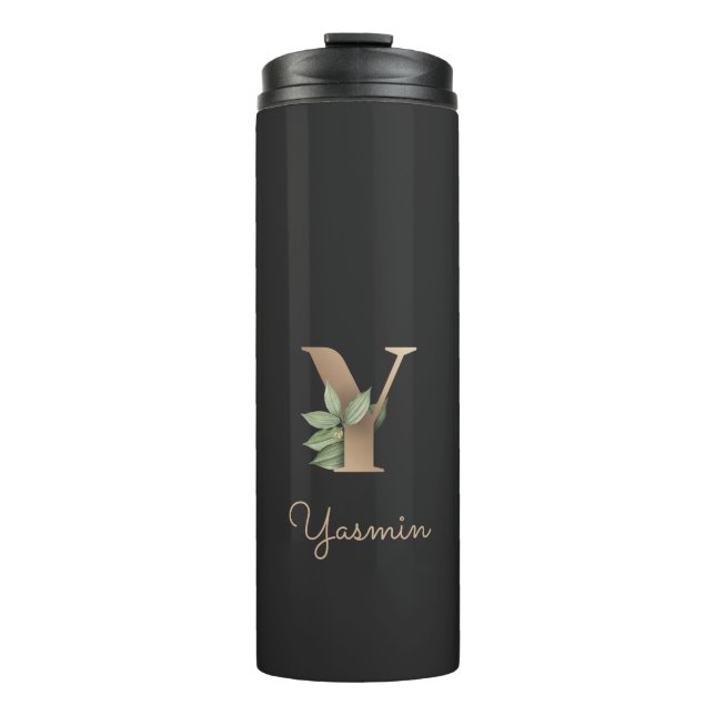 Elegant Botanical Monogram Gold Letter Y  Thermal Tumbler (Front)