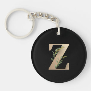 Elegant Botanical Monogram Gold Letter Z Key Ring