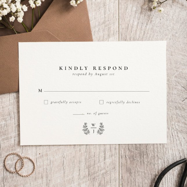 Elegant Botanical Monogram Initial Wedding RSVP Card (Creator Uploaded)