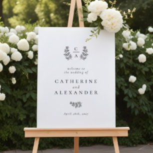 Elegant Botanical Monogram Initial Wedding Sign
