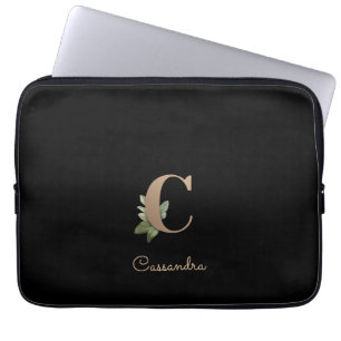 Elegant Botanical Monogram Letter C Laptop Sleeve