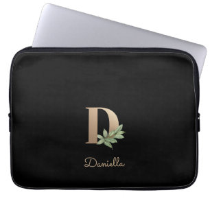 Elegant Botanical Monogram Letter D Laptop Sleeve