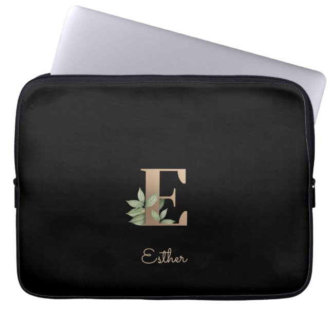 Elegant Botanical Monogram Letter E Laptop Sleeve (Front)