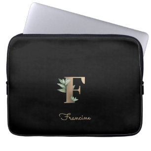 Elegant Botanical Monogram Letter F Laptop Sleeve