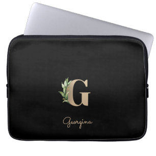 Elegant Botanical Monogram Letter G Laptop Sleeve
