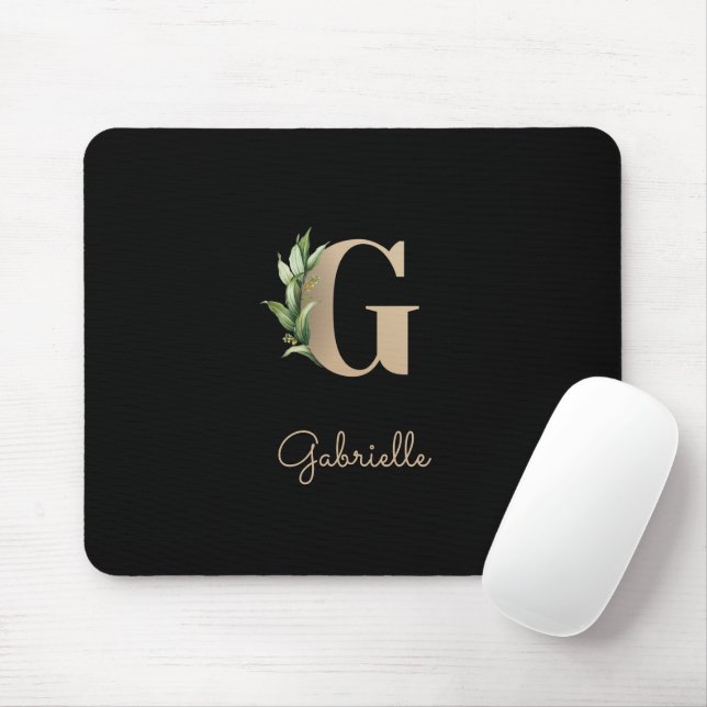 Elegant Botanical Monogram Letter G  Mouse Pad (With Mouse)