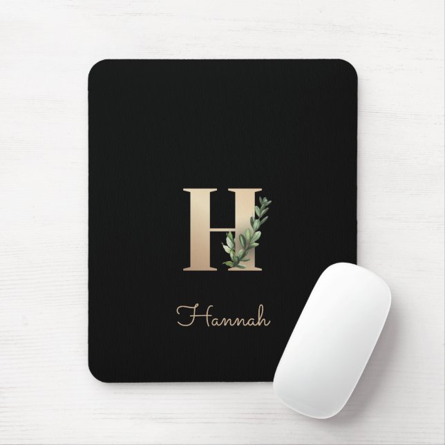 Elegant Botanical Monogram Letter H  Mouse Pad (With Mouse)