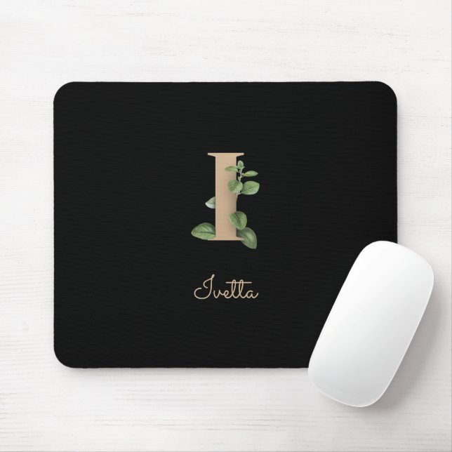 Elegant Botanical Monogram Letter I  Mouse Pad (With Mouse)