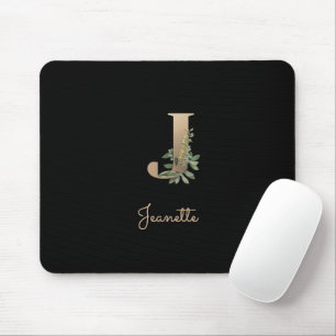 Elegant Botanical Monogram Letter J Mouse Pad