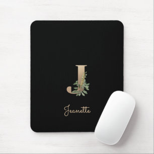 Elegant Botanical Monogram Letter J Mouse Pad