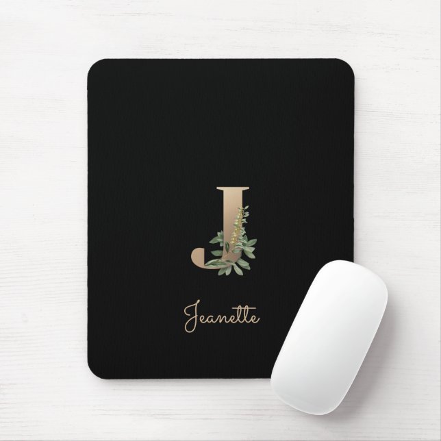 Elegant Botanical Monogram Letter J  Mouse Pad (With Mouse)