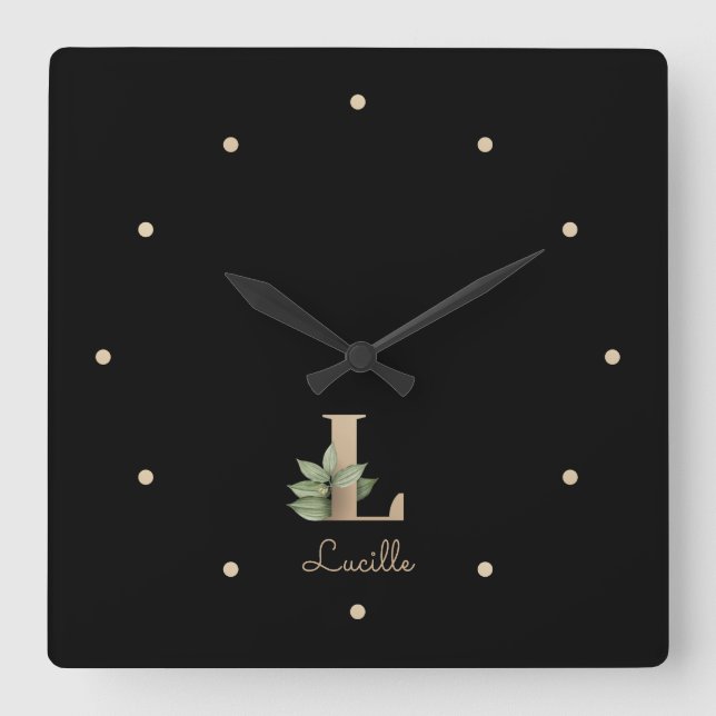Elegant Botanical Monogram Letter L Square Wall Clock (Front)