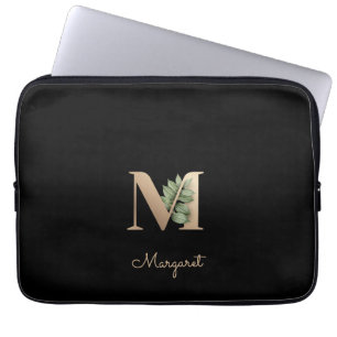 Elegant Botanical Monogram Letter M Laptop Sleeve