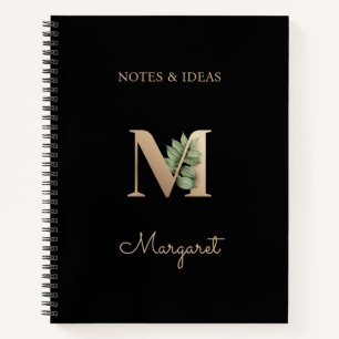 Elegant Botanical Monogram Letter M Notebook