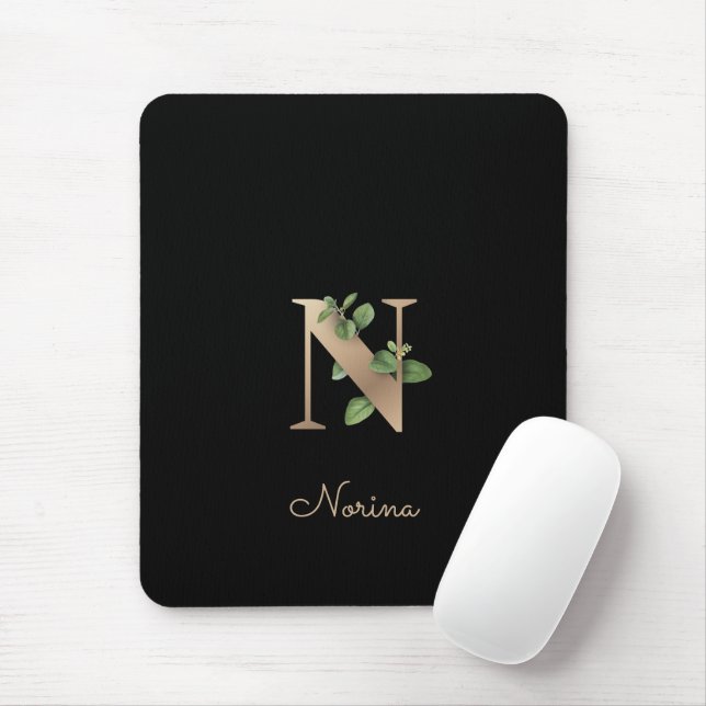Elegant Botanical Monogram Letter N  Mouse Pad (With Mouse)