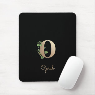 Elegant Botanical Monogram Letter O Mouse Pad