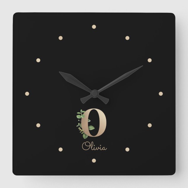 Elegant Botanical Monogram Letter O Square Wall Clock (Front)