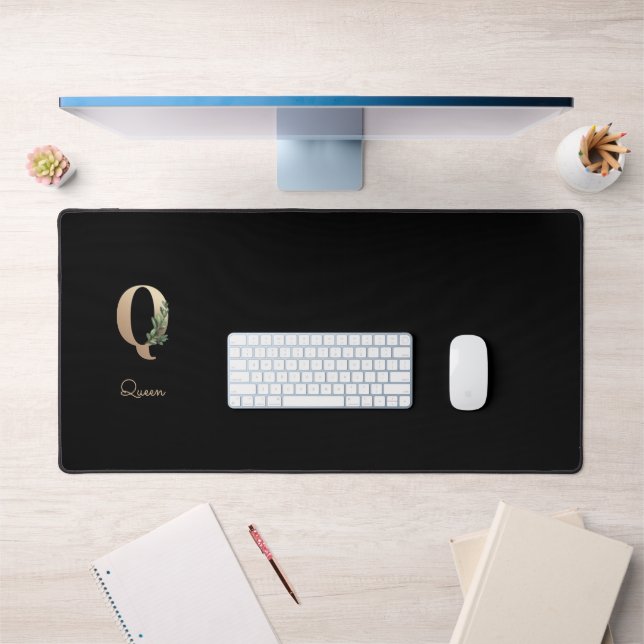 Elegant Botanical Monogram Letter Q  Desk Mat (Office 1)