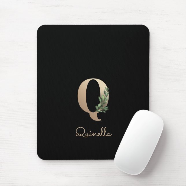 Elegant Botanical Monogram Letter Q  Mouse Pad (With Mouse)