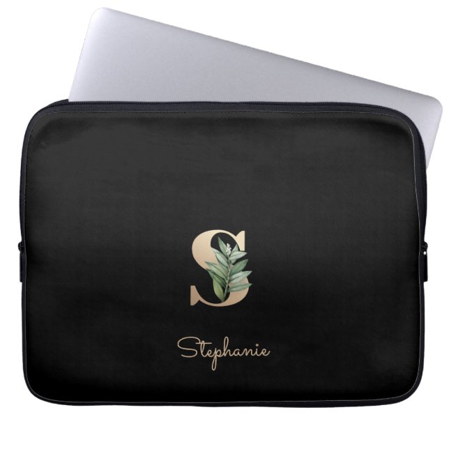 Elegant Botanical Monogram Letter S Laptop Sleeve (Front)