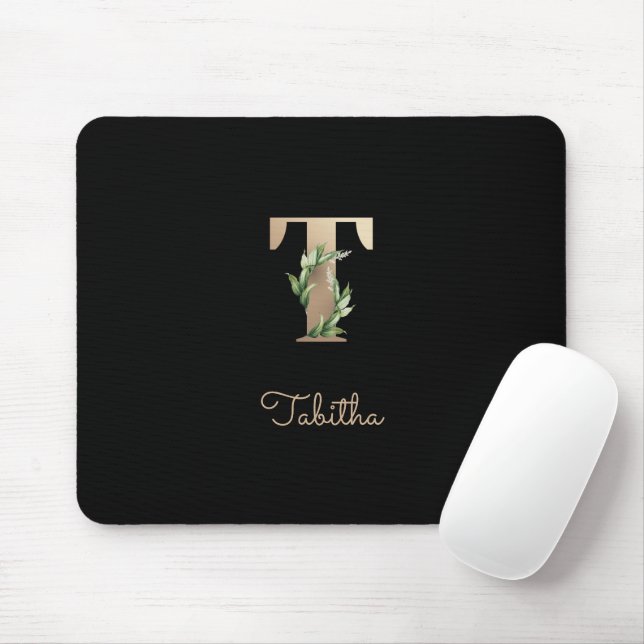 Elegant Botanical Monogram Letter T  Mouse Pad (With Mouse)
