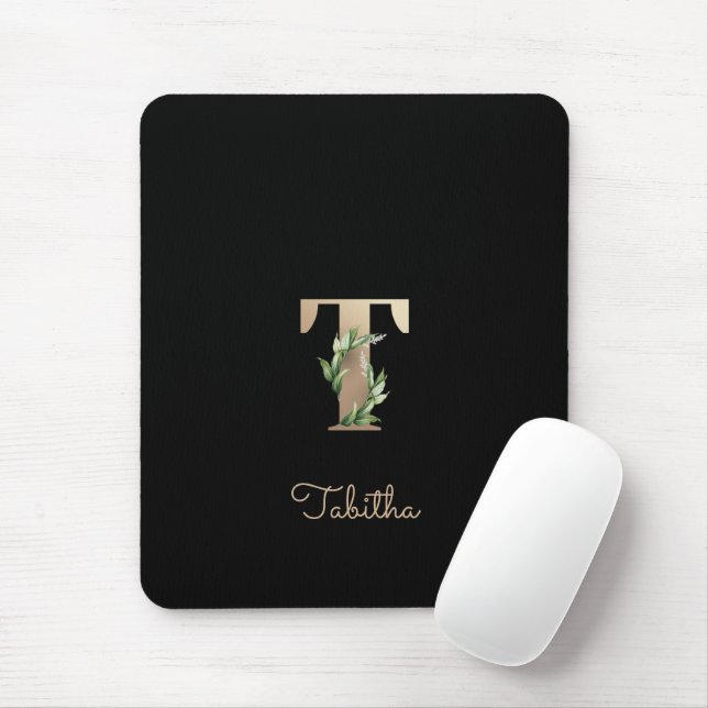 Elegant Botanical Monogram Letter T  Mouse Pad (With Mouse)