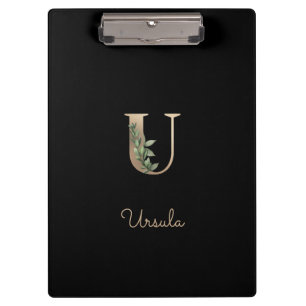 Elegant Botanical Monogram Letter U  Clipboard