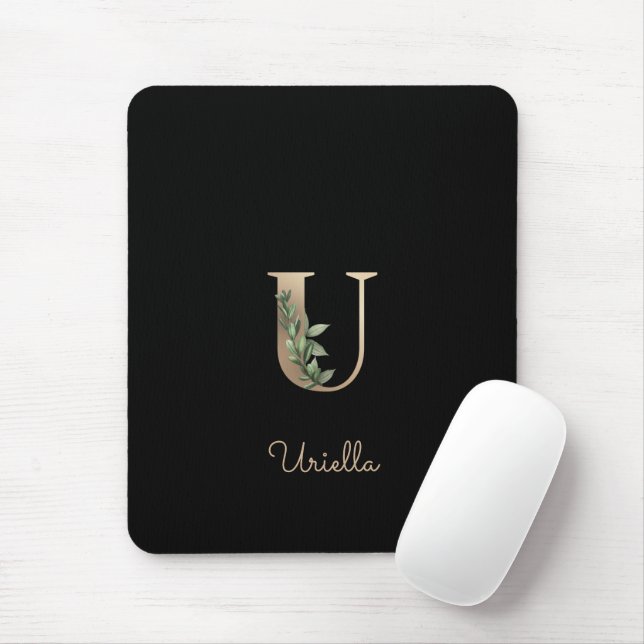 Elegant Botanical Monogram Letter U  Mouse Pad (With Mouse)