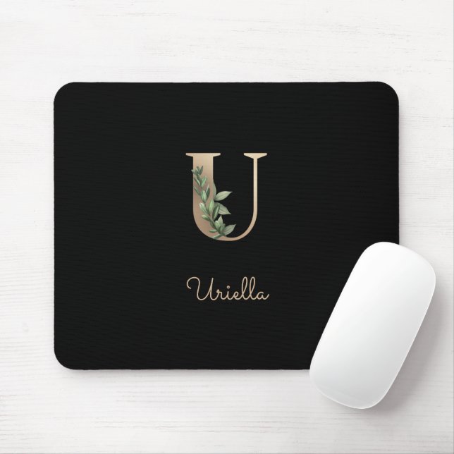 Elegant Botanical Monogram Letter U  Mouse Pad (With Mouse)