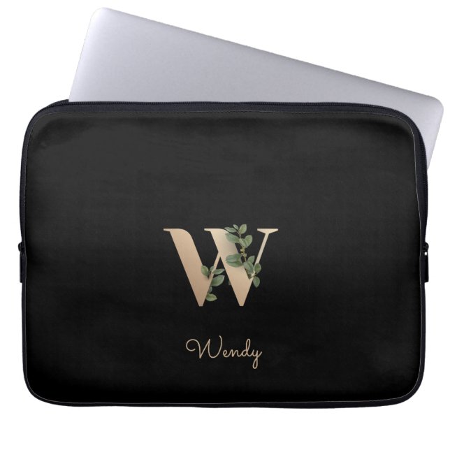 Elegant Botanical Monogram Letter W Laptop Sleeve (Front)