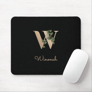 Elegant Botanical Monogram Letter W  Mouse Pad