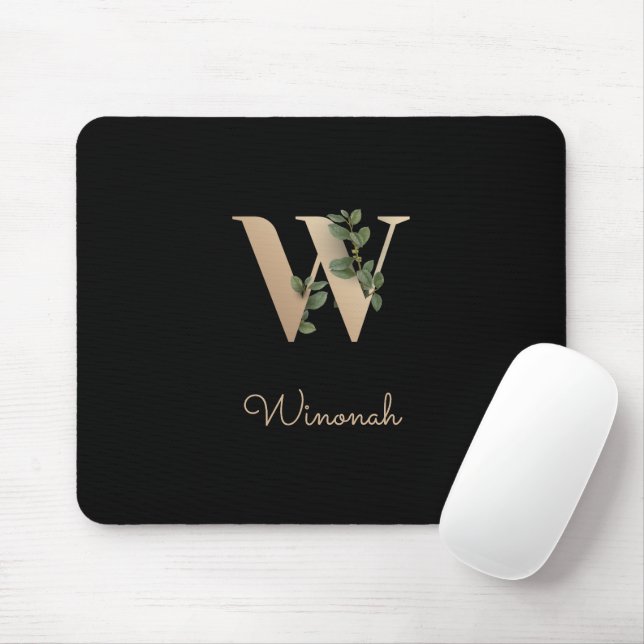 Elegant Botanical Monogram Letter W  Mouse Pad (With Mouse)