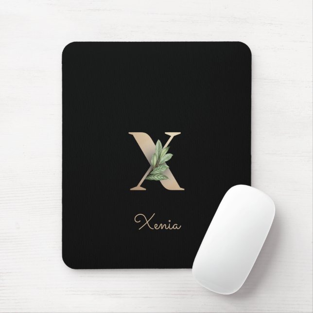 Elegant Botanical Monogram Letter X  Mouse Pad (With Mouse)