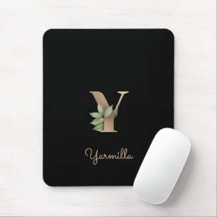 Elegant Botanical Monogram Letter Y  Mouse Pad