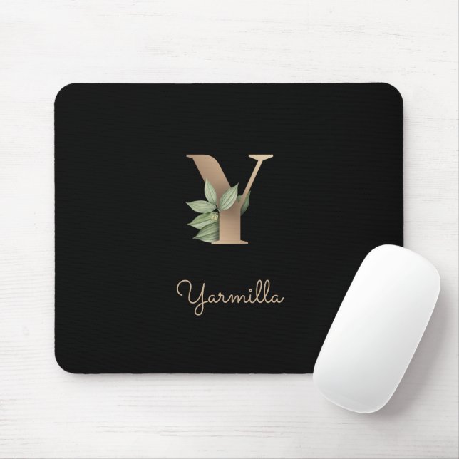 Elegant Botanical Monogram Letter Y  Mouse Pad (With Mouse)