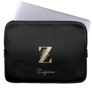 Elegant Botanical Monogram Letter Z Laptop Sleeve