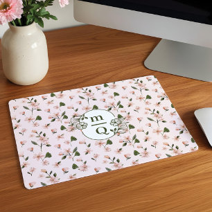 Elegant Botanical Monogram Logo Floral Watercolor Mouse Pad