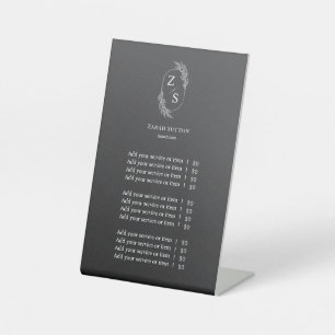 Elegant Botanical Monogram Price List Pedestal Sign