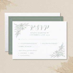 Elegant Botanical Monogram Sage Green Wedding RSVP Card