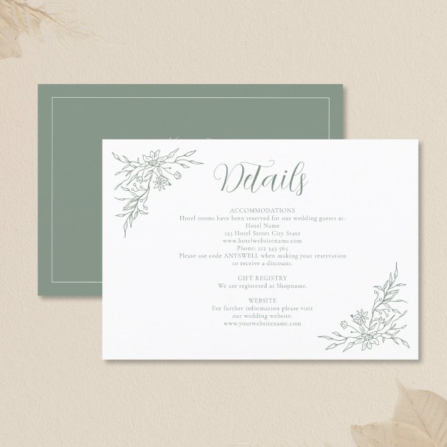 Elegant Botanical Monogram Sage Wedding Details Enclosure Card (Creator Uploaded)