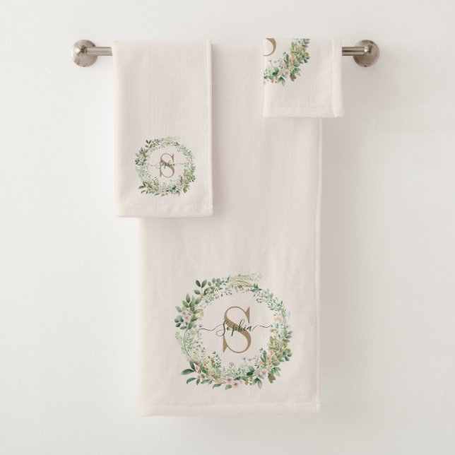 Elegant Botanical Monogram Towel with Custom Name (Insitu)