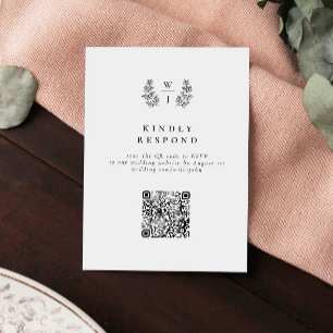Elegant Botanical Monogram Wedding QR Code RSVP Card