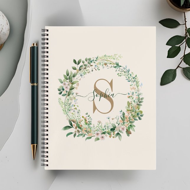 Elegant Botanical Monogram with Custom Name Notebook (Creator Uploaded)
