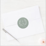 Elegant Botanical Monogram Wreath Wedding Classic Round Sticker<br><div class="desc">Elegant sage green botanical monogram wreath wedding sticker.</div>