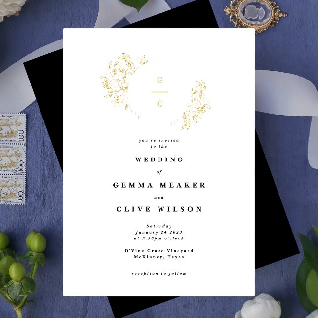 Elegant Botanical Monogram Wreath Wedding Invite (Creator Uploaded)