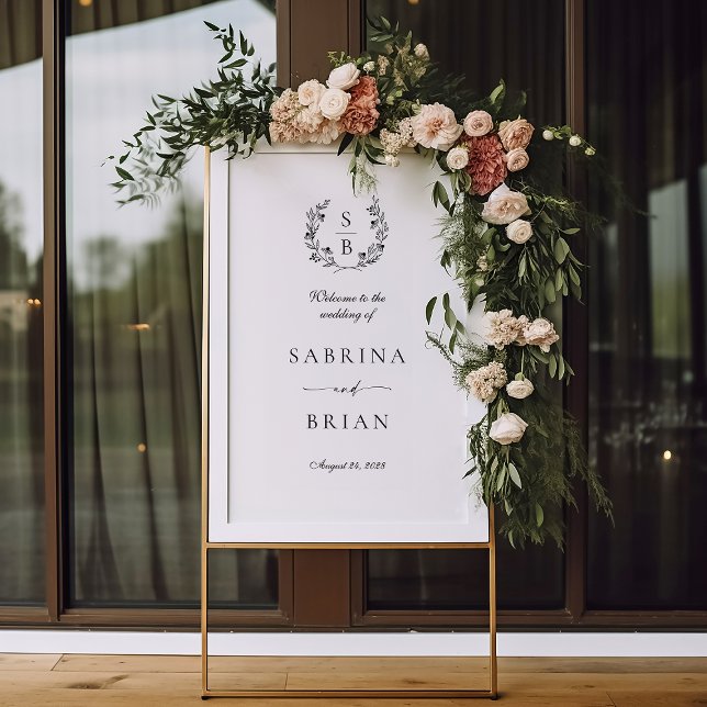 Elegant Botanical Monogram Wreath Wedding Welcome  Poster (Creator Uploaded)